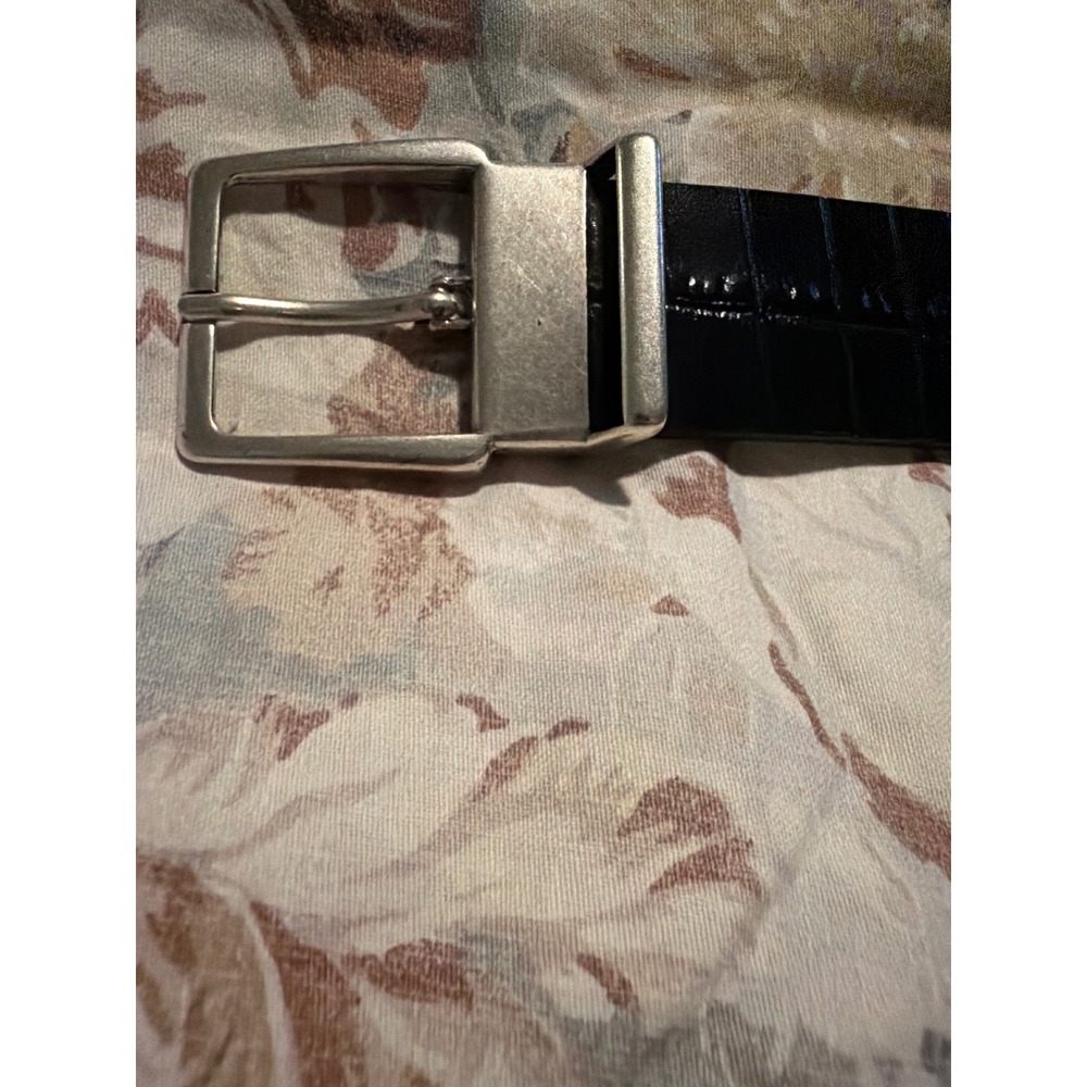 The Kooples Black Cow Leather Mock Croc Belt Made in Italy Size T3 Silver Buckle